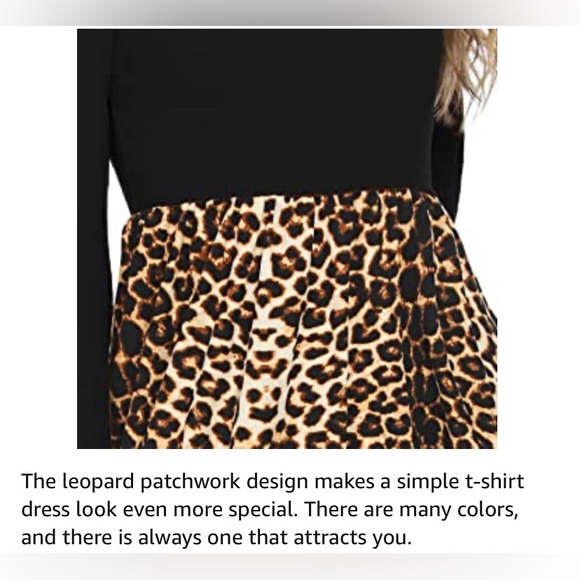 Casual T-Shirt Dress with Pockets Stretchy Long Sleeve Wine & Leopard Print XXL - Picture 7 of 9